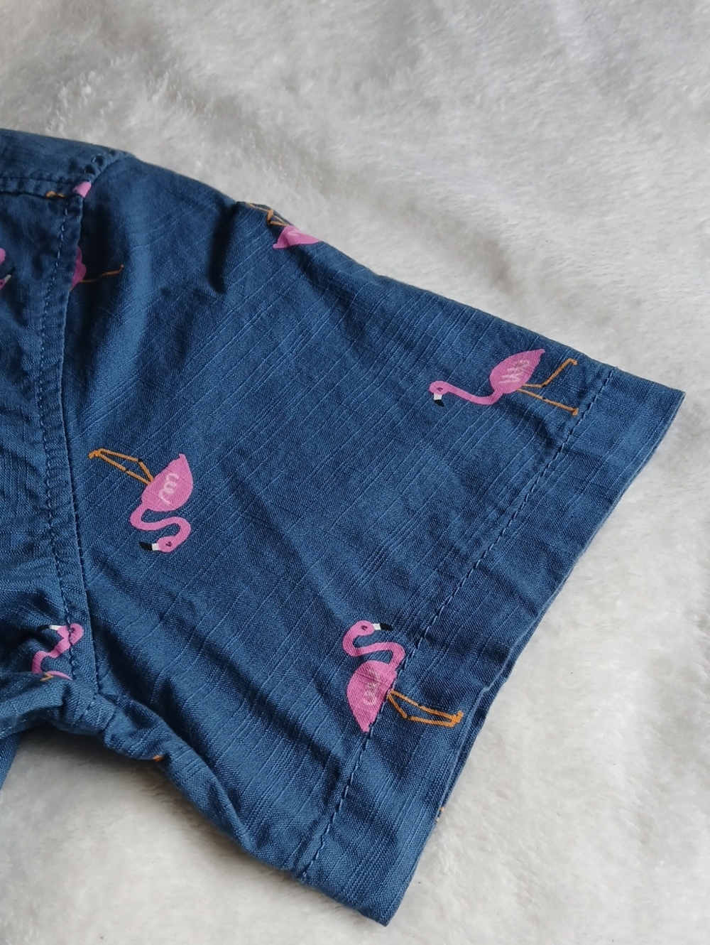 Kids Cat & Jack Navy Short-Sleeve Button-Down with Pink Flamingo Print - Picture 6 of 6